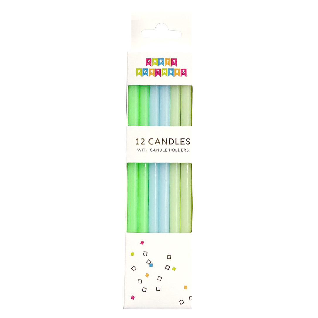 Green & Blue 12 Candle Set